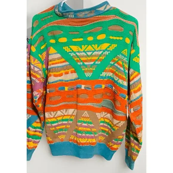 Vintage COOGI Australia Sweater Sz M Texured Multi Color-Pattern-Stitch-Cotton - Picture 6 of 7